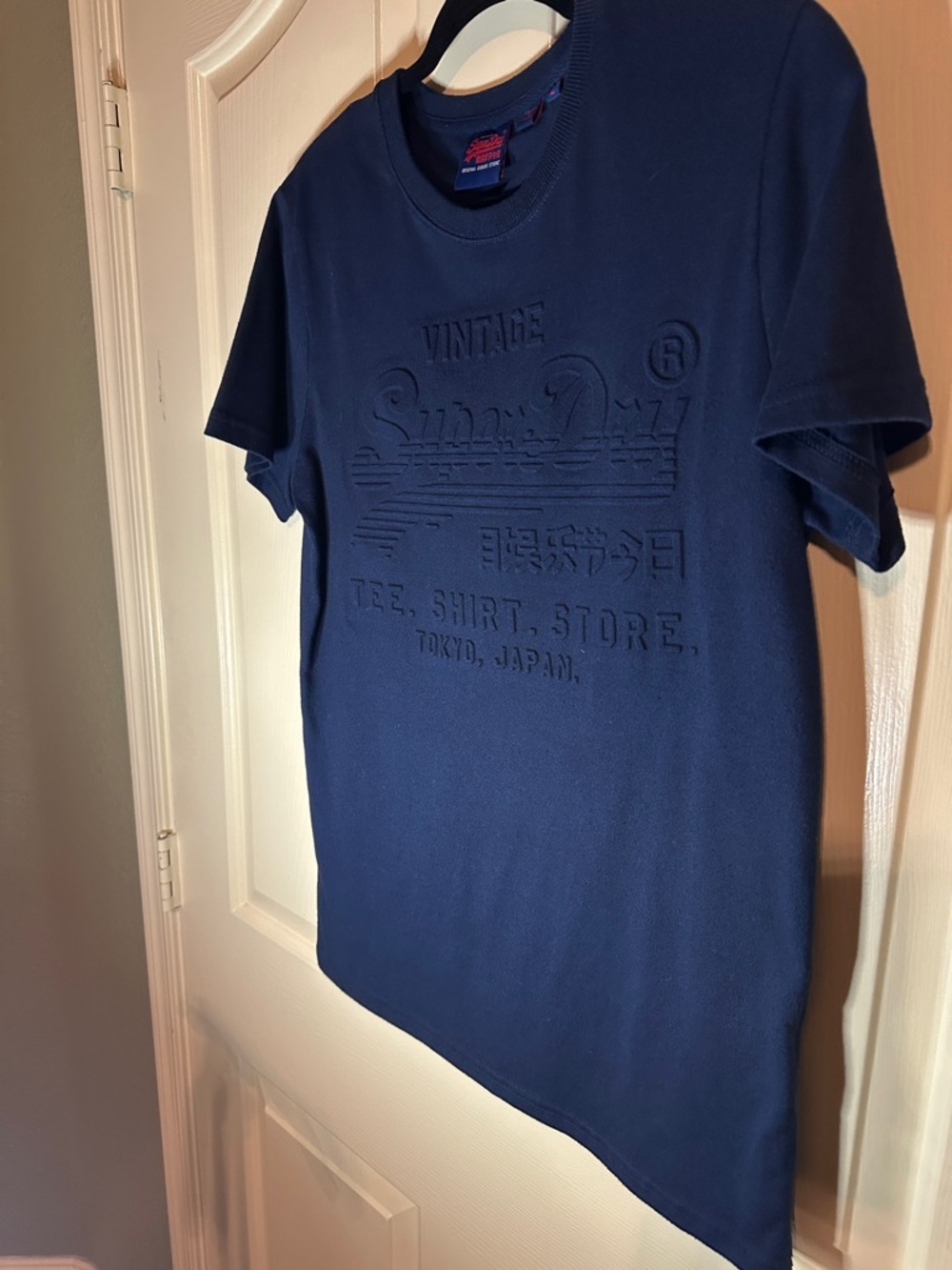 Superdry Embossed Logo Short Sleeve Tee - Navy Blue - Picture 5 of 5